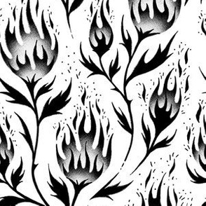 Fire Flower - Black and White