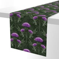 Scottish Purple Thistle Royal Green Floral Damask, Amethyst Thistles Vintage Wildflower Floral Damask Moss Green Floral Texture, Scottish Thistle Arts and Crafts Damask, Purple Thistle Green Leaves Floral Design, Modern Scottish Thistle Art Illustration, 