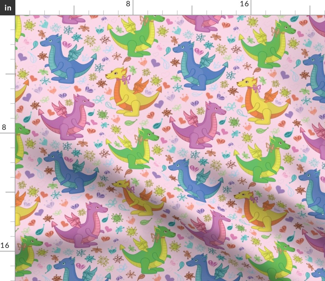 Baby Dragons Stars on Pink