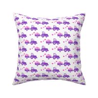 Tractors with hearts - valentines - purple and pink