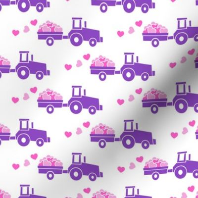 Tractors with hearts - valentines - purple and pink