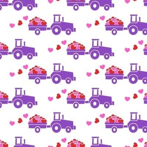 Tractors with hearts - valentines - purple - pink & red