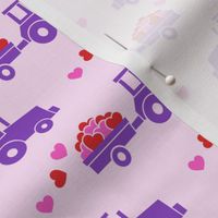 Tractors with hearts - valentines - purple on pink