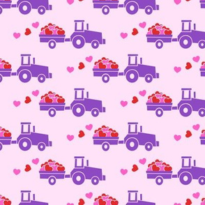 Tractors with hearts - valentines - purple on pink