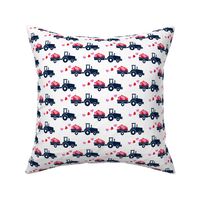 Tractors with hearts - valentines - navy 