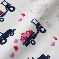 Tractors with hearts - valentines - navy 