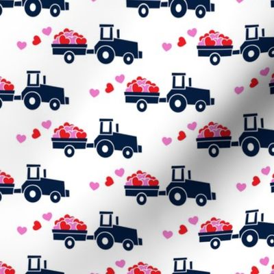 Tractors with hearts - valentines - navy 