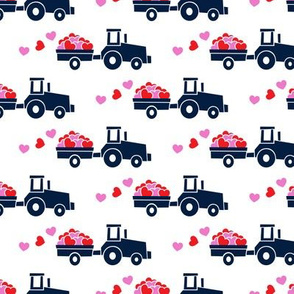 Tractors with hearts - valentines - navy 