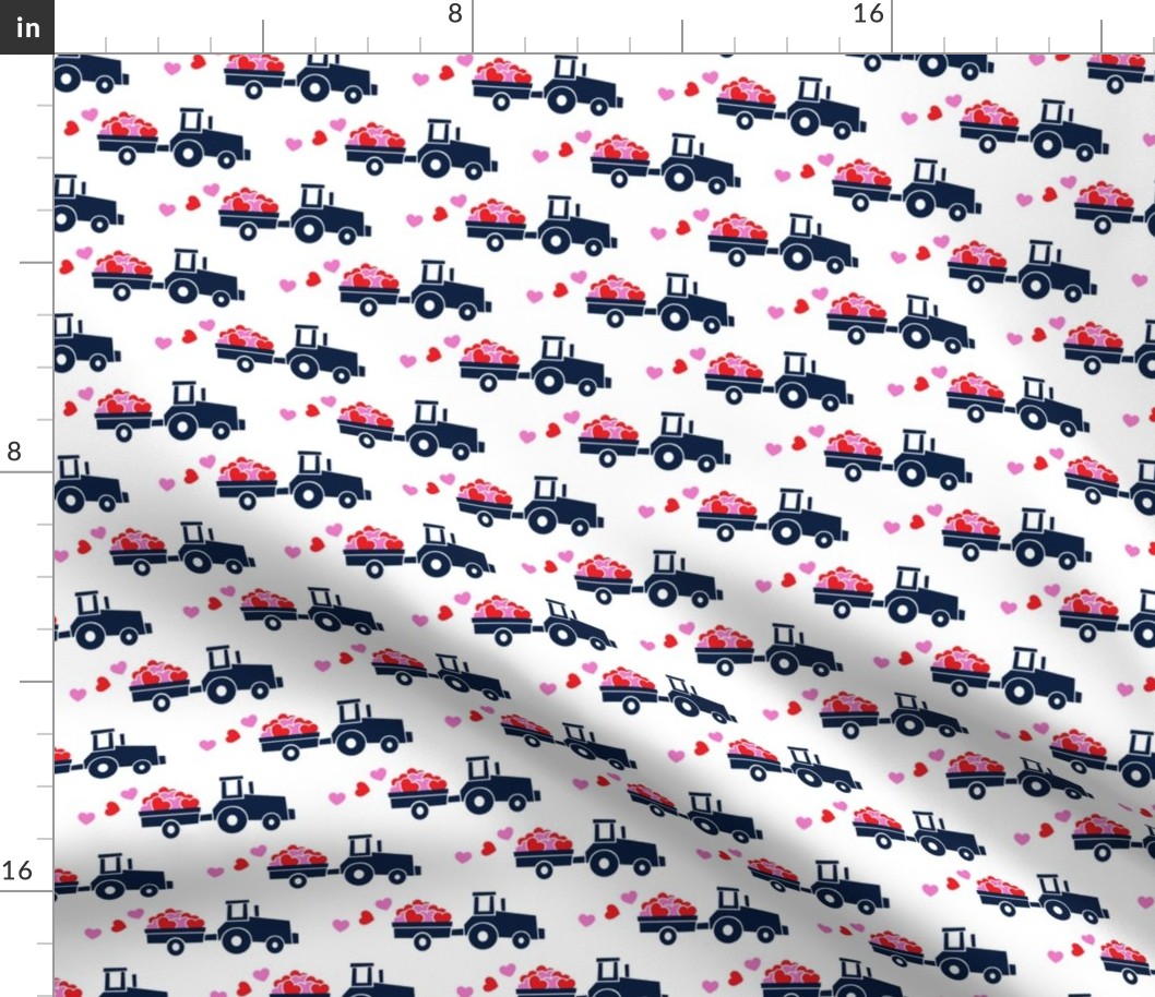 Tractors with hearts - valentines - navy 