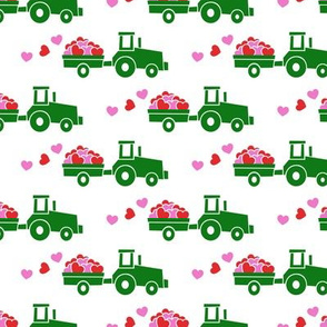 Tractors with hearts - valentines - green