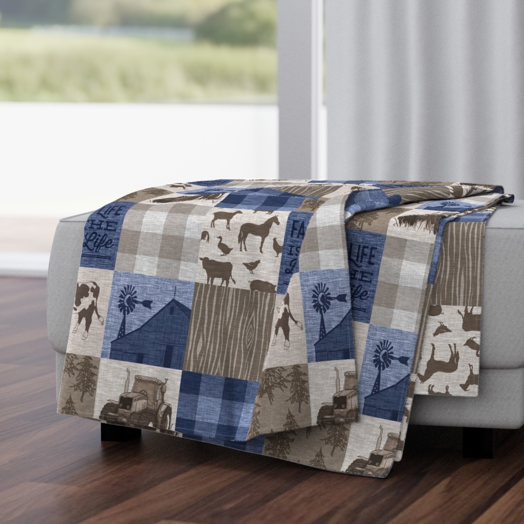 Cow Farm Quilt - Soft Brown And Navy blue