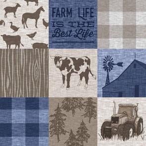 Cow Farm Quilt - Soft Brown And Navy blue