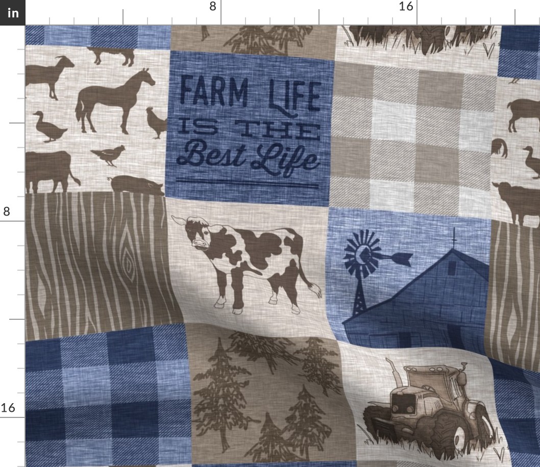 Cow Farm Quilt - Soft Brown And Navy blue