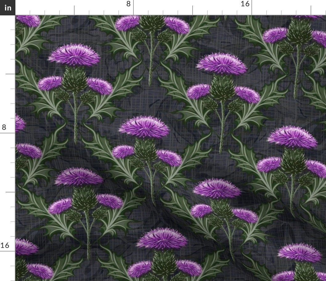 Ornate Arts and Crafts Floral, Purple Scottish Thistle Flower, Highland Green Emblem of Scotland