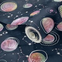 Cosmic Harmony - Watercolor Planets and Constellations