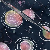 Cosmic Harmony - Watercolor Planets and Constellations