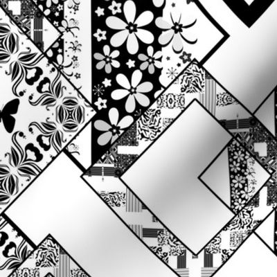 Black and white ornamental abstract patchwork