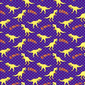 Little Yellow T-Rex Dinos with Aqua Dots on Purple Custom Request
