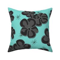 Black and Gray Painted Poppies on Aqua