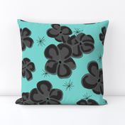 Black and Gray Painted Poppies on Aqua