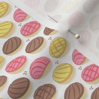 Tiny scale // Mexican conchas // white background pink yellow & brown shells