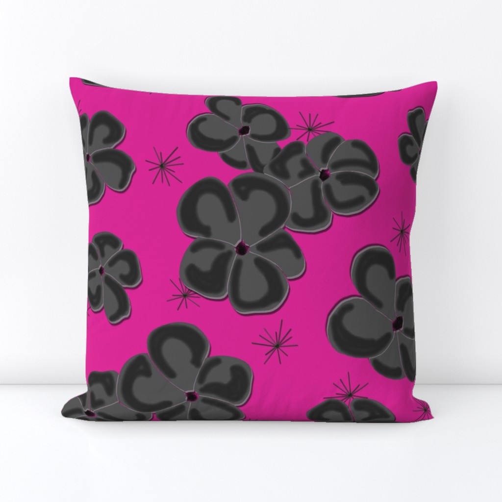 Black and Gray Painted Poppies on Fuchsia