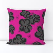 Black and Gray Painted Poppies on Fuchsia