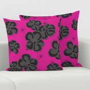 Black and Gray Painted Poppies on Fuchsia