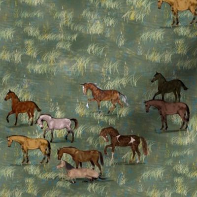 Elegant Horses in Grassy Pasture