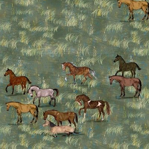 Elegant Horses in Grassy Pasture