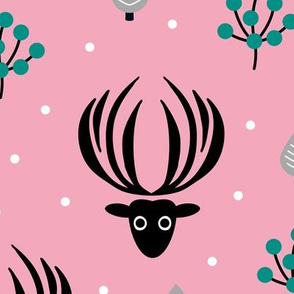 Reindeer winter wonderland Christmas seasonal woodland theme design night garden gender neutral girls Pink XL