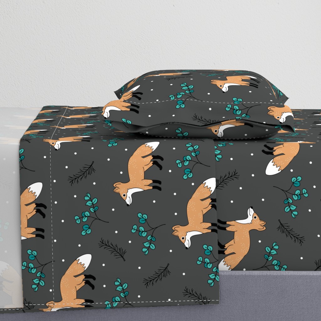 Little Fox forest love winter wonderland Christmas design gender neutral gray XL