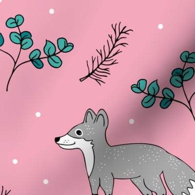 Little Fox forest love winter wonderland Christmas design girls pink XL