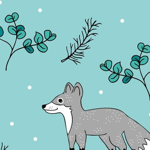 Little Fox forest love winter wonderland Christmas design blue gray XL