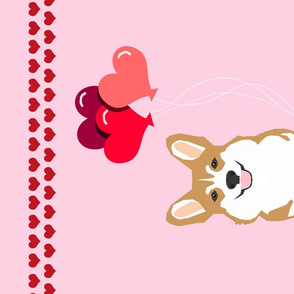 Valentines Corgi Tea Towel - Cute valentines dog lover gift, dog with heart balloons, corgi valentines illustration, kitchen tea towel, pet friendly design