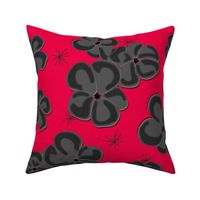 Black and Gray Painted Poppies on Red