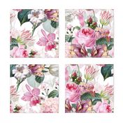 Nostalgic Enchanting Pink Pierre-Joseph Redouté Roses, Springflowers, Tulips Antique Flowers Bouquets, vintage home decor,  English Roses Fabric