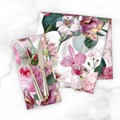 Nostalgic Enchanting Pink Pierre-Joseph Redouté Roses, Springflowers, Tulips Antique Flowers Bouquets, vintage home decor,  English Roses Fabric