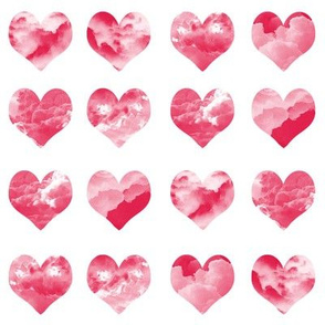 2" watercolor hearts fabric.  watercolor hearts fabric - valentines day fabric, valentines fabric, watercolor girly fabric - red