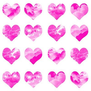 2" watercolor hearts fabric.  watercolor hearts fabric - valentines day fabric, valentines fabric, watercolor girly fabric - bright pink