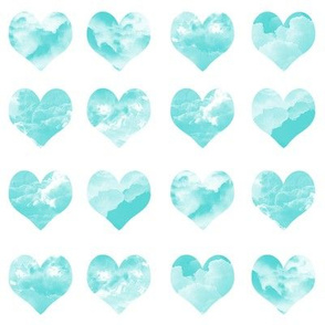 2" watercolor hearts fabric.  watercolor hearts fabric - valentines day fabric, valentines fabric, watercolor girly fabric - aqua