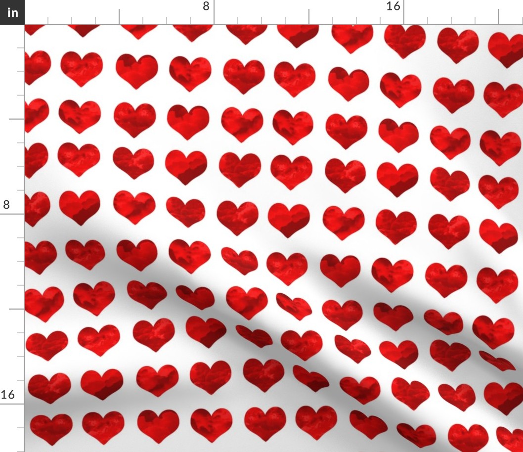 2" watercolor hearts fabric.  watercolor hearts fabric - valentines day fabric, valentines fabric, watercolor girly fabric - deep red