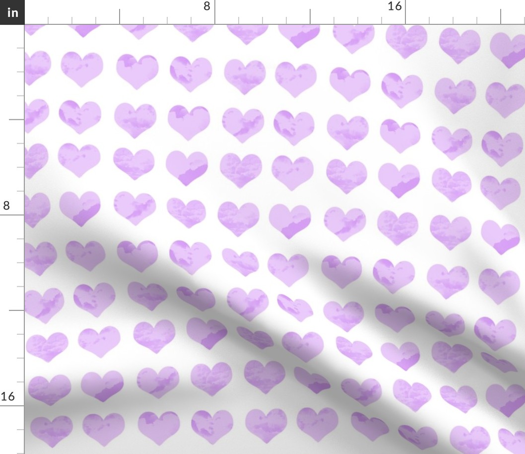 2" watercolor hearts fabric.  watercolor hearts fabric - valentines day fabric, valentines fabric, watercolor girly fabric - lavender