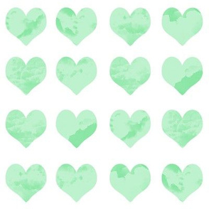 2" watercolor hearts fabric.  watercolor hearts fabric - valentines day fabric, valentines fabric, watercolor girly fabric - mint