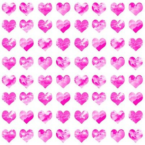 1" watercolor hearts fabric.  watercolor hearts fabric - valentines day fabric, valentines fabric, watercolor girly fabric -  bright pink
