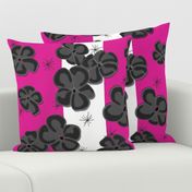 Black & Gray Painted Poppies on Fuchsia and White