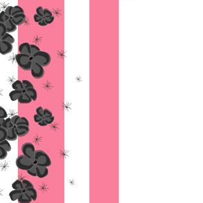 Black & Gray Painted Poppies on Pink and White