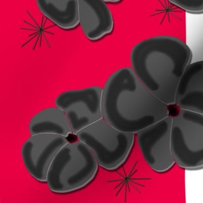 Black & Gray Painted Poppies on Red and White