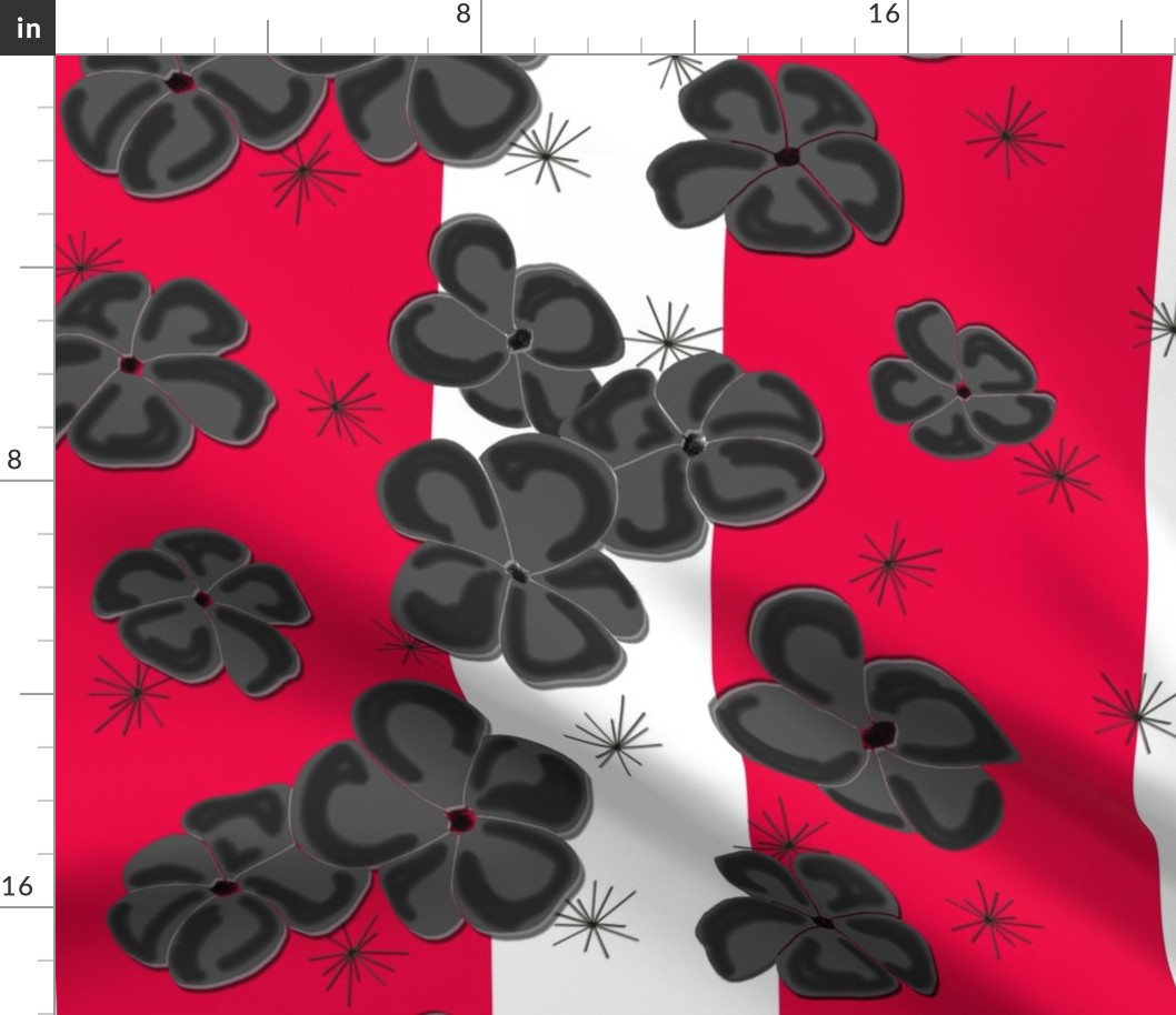 Black & Gray Painted Poppies on Red and White