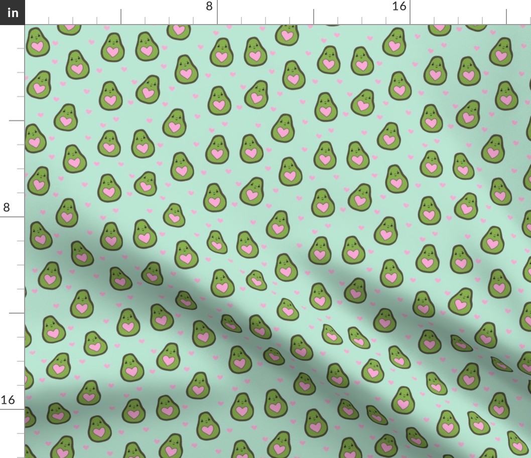 valentines day avocado pattern fabric - avocado pattern, valentines day fabric, love valentines fabric, cute girly fabric - mint